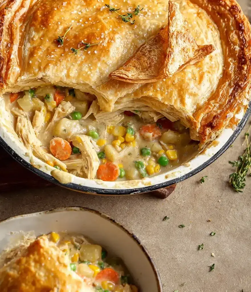 Skillet Chicken Pot Pie with Puff Pastry Recipe