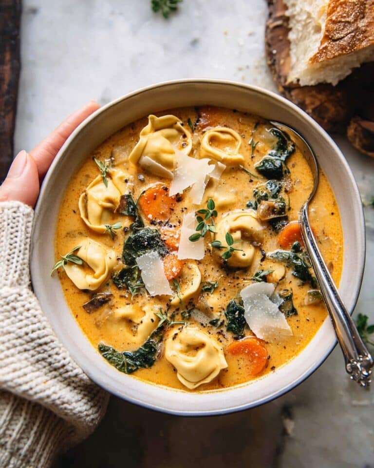 Healthier Slow Cooker Creamy Tortellini Vegetable Soup Recipe