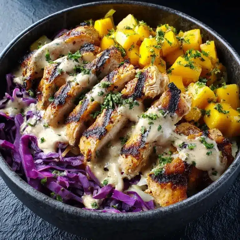 Jerk Chicken and Mango Slaw Bowls with Honey Lime Cream Recipe