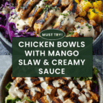 Jerk Chicken and Mango Slaw Bowls with Honey Lime Cream Recipe