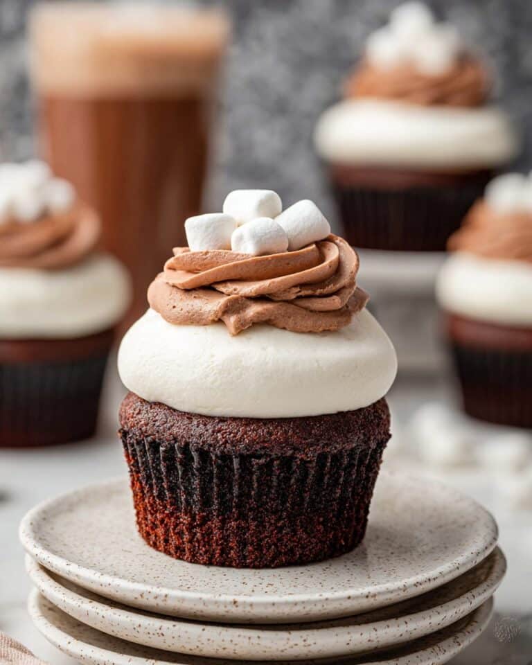 Hot Chocolate Cupcakes with Marshmallow Frosting and Hot Cocoa Whipped Cream Recipe