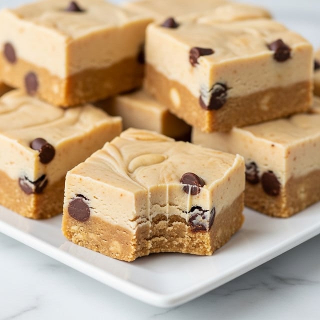 Several square pieces of fudge sit on a white plate placed on a white marbled surface. The fudge has a smooth, creamy texture with light tan color and faint swirls mixed with darker brown spots of chocolate chips. One piece in the front shows a bite taken out, exposing a slightly crumbly and dense inside. The fudge blocks are stacked close together, revealing a soft and rich consistency. photo taken with an iphone --ar 4:5 --v 7