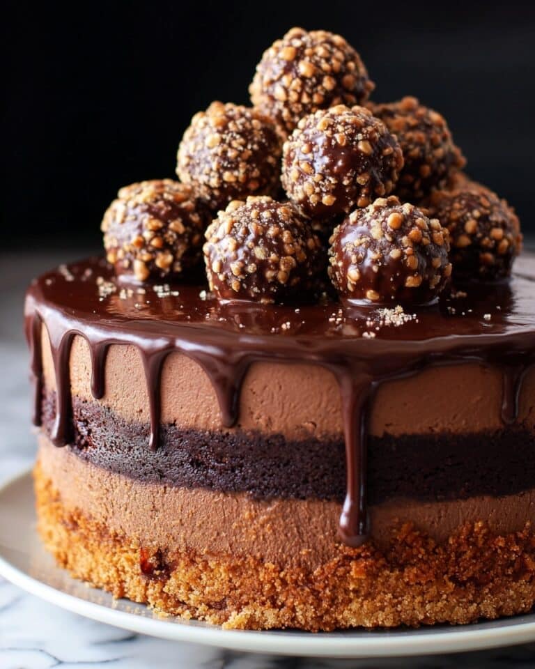 Nutella Cheesecake with Chocolate Ganache and Ferrero Rocher Topping Recipe