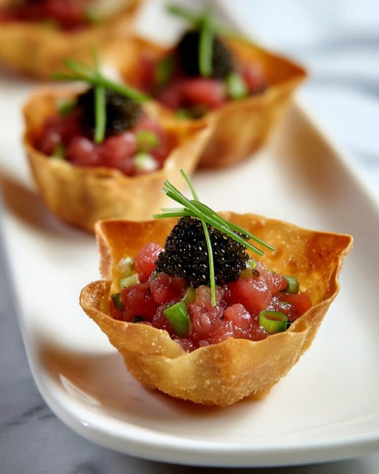 Tuna Wonton Cups with Truffle Oil and Caviar Recipe