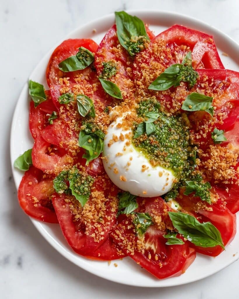 Pesto Caprese with Toasted Panko and Burrata Recipe