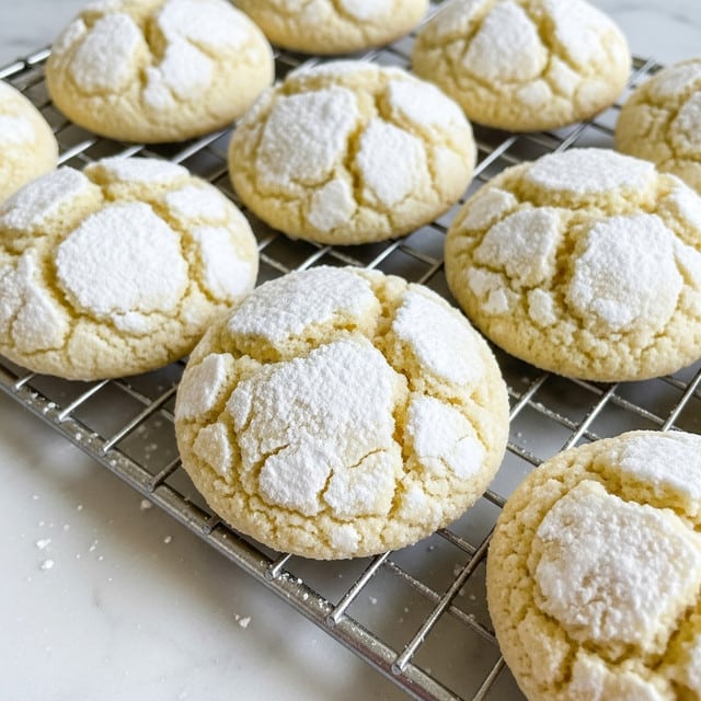 The image shows several round, soft cookies with a cracked surface covered in white powdered sugar. The cookies have a light golden color underneath the sugar, and their texture looks fluffy and slightly crumbly. They are placed closely together on a metal cooling rack, which rests on a white marbled surface. The cookies appear freshly baked with uneven, natural cracks on top. photo taken with an iphone --ar 4:5 --v 7