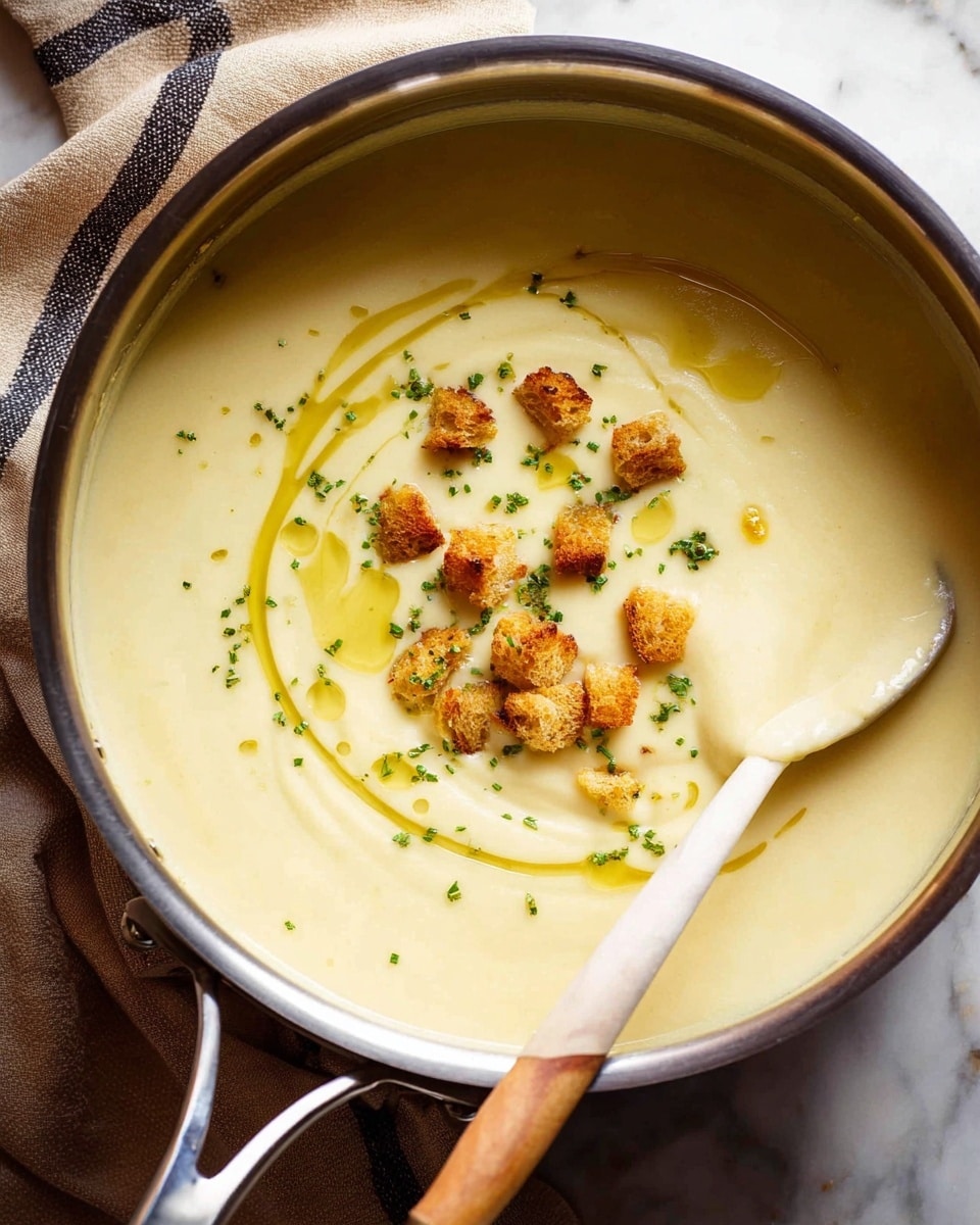 Creamy Celeriac Soup with Croutons and Chives Recipe