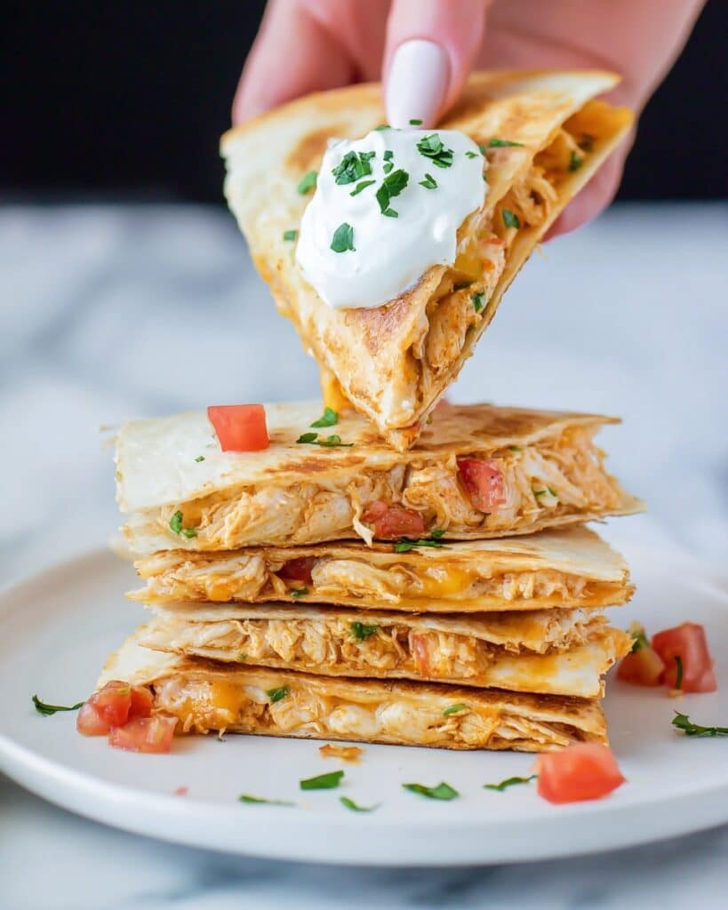Air Fryer Chicken Quesadilla with Spicy Jalapeno Cream Recipe