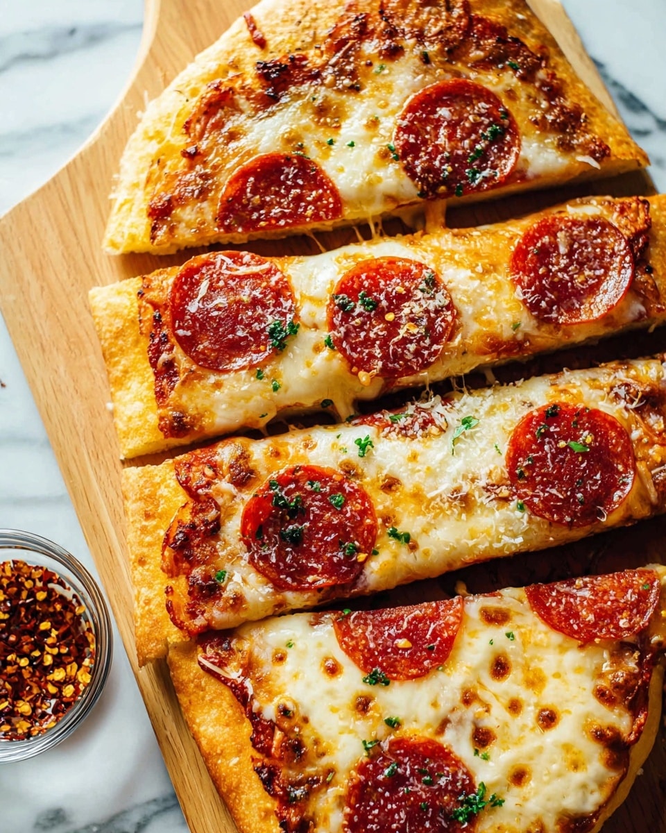 Two oval bread bases sit on white parchment paper on a metal baking tray which is placed on a white marbled surface. Each bread is spread with a bright red sauce as the first layer. A generous layer of shredded white cheese covers the sauce almost fully. On top, red circular pepperoni slices are arranged evenly. The whole surface is sprinkled with a fine layer of grated light-colored cheese, giving a slightly powdery texture to the pepperoni and cheese layers. Photo taken with an iphone --ar 4:5 --v 7